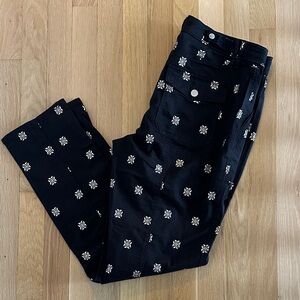 White House Black Market Black Pants with White Floral Pattern
